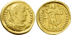 Roman Imperial Coins VALENS (364-378). GOLD Solidus. Antioch. Obv: D N VALENS PER F AVG. Diademed, draped and cuirassed bust right. Rev: RESTITVTOR REIPVBLICAE / ✷ANTЄ✷. Valentinian standing facing, h