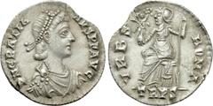 Roman Imperial Coins GRATIAN (367-383). Siliqua. Treveri. Obv: D N GRATIANVS P F AVG. Diademed, draped and cuirassed bust right. Rev: VRBS ROMA / TRPS. Roma seated left on cuirass, holding spear and v