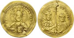 Byzantine Coins BASIL II BULGAROKTONOS with CONSTANTINE VIII (976-1025). GOLD Histamenon Nomisma. Constantinople. Obv: + IҺS XIS RЄX RЄGNANTIЧM. Facing bust of Christ Pantokrator. Rev: + ЬASIL C COҺST