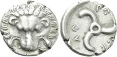 Greek Coins DYNASTS OF LYCIA. Perikles (Circa 380-360 BC). Tetrobol. Uncertain mint, possibly Limyra. Obv: Facing scalp of lion. Rev: Triskeles within incuse circle. Müseler VIII.47-51; SNG von Aulock