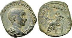 Roman Imperial Coins HOSTILIAN (Caesar, 250-251). Sestertius. Rome. Obv: C VALENS HOSTIL MES QVINTVS N C. Bareheaded and draped bust right. Rev: PRINC IVVENT / S C. Apollo seated left on throne, holdi