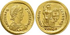 Roman Imperial Coins THEODOSIUS I (379-395). GOLD Solidus. Constantinople. Obv: D N THEODOSIVS P F AVG. Diademed, draped and cuirassed bust right. Rev: CONCORDIA AVGGG B / CONOB. Constantinopolis seat