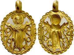 Byzantine Coins BYZANTINE EMPIRE. GOLD Amulett. Obv: Virgin Orans. Rev: . . Condition: Extremely fine. Weight: 8.48 g. Diameter: 41 mm.