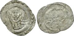 Medieval Coins GERMANY. Regensburg. Ludwig I (Duke, 1183-1231). Pfennig. Obv: Facing bust, holding sword in each hand; all within border of rosettes. Rev: Two lions standing facing one another; head b