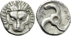 Greek Coins DYNASTS OF LYCIA. Perikles (Circa 380-360 BC). Tetrobol. Uncertain mint, possibly Limyra. Obv: Facing scalp of lion. Rev: Triskeles within incuse circle. Müseler VIII.47-51; SNG von Aulock