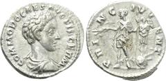 Roman Imperial Coins COMMODUS (Caesar, 166-177). Denarius. Rome. Obv: COMMODO CAES AVG FIL GERM. Bareheaded and draped bust right. Rev: PRINC IVVENT. Commodus standing left, holding spear and branch; 