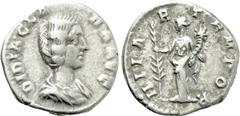 Roman Imperial Coins DIDIA CLARA (Augusta, 193). Denarius. Rome. Obv: DIDIA CLARA AVG. Draped bust right. Rev: HILAR TEMPOR. Hilaritas standing left, holding palm frond and cornucopia. RIC 10; T&M 295