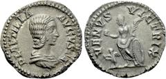 Roman Imperial Coins PLAUTILLA (Augusta, 202-205). Denarius. Rome. Obv: PLAVTILLA AVGVSTA. Draped bust right. Rev: VENVS VICTRIX. Venus standing left, holding apple and palm frond, and resting elbow u