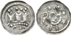 Medieval Coins AUSTRIA. Salzburg. Eberhard I von Hipoltstein (1147-1164). Pfennig. Obv: Facing head; crozier to left, star to right. Rev: Stylized church. Bernardi 3. Condition: Very fine. Weight: 1.3