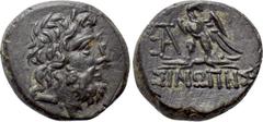 Greek Coins PAPHLAGONIA. Sinope. Ae (Circa 95-90 or 80-70 BC). Struck under Mithradates VI Eupator. Obv: Laureate head of Zeus right. Rev: ΣΙΝΩΠΗΣ. Eagle, with head right and wings spread, standing le