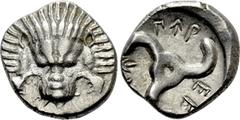 Greek Coins DYNASTS OF LYCIA. Perikles (Circa 380-360 BC). Tetrobol. Uncertain mint, possibly Limyra. Obv: Facing scalp of lion. Rev: Triskeles within incuse circle. Müseler VIII.47-51; SNG von Aulock