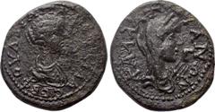 Roman Provincial Coins MOESIA INFERIOR. Callatis. Plautilla (Augusta, 202-205). Ae Triassarion. Obv: ΦOVΛBIA ΠΛAVTIΛΛA CЄB. Draped bust of Plautilla right. Rev: KAΛΛATIANΩN. Veiled and draped bust of 