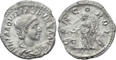 Roman Imperial Coins AQUILIA SEVERA (Augusta, 220-221 & 221-222). Denarius. Rome. Obv: IVLIA AQVILIA SEVERA AVG. Draped bust right. Rev: CONCORDIA. Concordia standing left, holding double cornucopia a