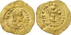 Byzantine Coins JUSTINIAN I (527-565). GOLD Tremissis. Constantinople. Obv: D N IVSTINIANVS P P AVG. Diademed, draped and cuirassed bust right. Rev: VICTORIA AVGVSTORVM / CONOB. Victory advancing righ