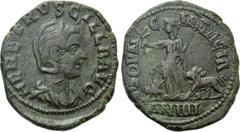 Roman Provincial Coins DACIA. Herennia Etruscilla (Augusta, 249-251). Ae. Dated CY 4 (249/50). Obv: HER ETRVSCILLA AVG. Draped bust right, wearing stephane. Rev: PROVINCIA DACIA / AN IIII. Dacia stand