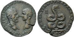Roman Provincial Coins MOESIA INFERIOR. Marcianopolis. Macrinus with Diadumenian (217-218). Ae Pentassarion. Pontianus, legatus consularis. Obv: AVT K M OΠEΛ CEV MAKPEINOC K M OΠEΛ ANTΩNEINOC. Heads o