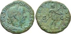 Roman Imperial Coins GORDIAN III (238-244). As. Rome. Obv: IMP GORDIANVS PIVS FEL AVG. Laureate, draped and cuirassed bust right. Rev: P M TR P III COS II P P / S - C. Gordian standing right, holding 