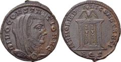 Roman Imperial Coins DIVUS CONSTANTIUS I (Died, 306). Follis. Aquileia. Struck under Maxentius. Obv: DIVO CONSTANTIO AVG. Veiled and draped bust right, with clasp on shoulder. Rev: MEMORIA DIVI CONSTA