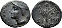 Greek Coins PAPHLAGONIA. Sinope. Obol (Circa 200-120 BC). Obv: Draped bust of Hermes left, wearing petasos. Rev: ΣΙ - ΝΩ. Eagle facing, with head left and wings spread; monogram to right. SNG BM Black