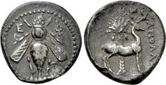 Greek Coins IONIA. Ephesos. Drachm (Circa 202-150 BC). Apollas, magistrate. Obv: Ε - Φ. Bee. Rev: ΑΠΟΛΛΑΣ. Stag standing right; palm tree in background. Kinns 3.2-3; Gitbud & Naumann 34, lot 300. Cond