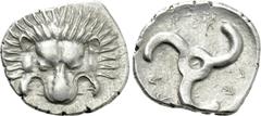 Greek Coins DYNASTS OF LYCIA. Perikles (Circa 380-360 BC). Tetrobol. Uncertain mint, possibly Limyra. Obv: Facing scalp of lion. Rev: Triskeles within incuse circle. Müseler VIII.47-51; SNG von Aulock