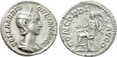 Roman Imperial Coins ORBIANA (Augusta, 225-227). Denarius. Rome. Obv: SALL BARBIA ORBIANA AVG. Draped bust right, wearing stephane. Rev: CONCORDIA AVGG. Concordia seated left on throne, holding patera
