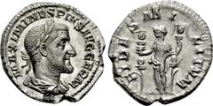 Roman Imperial Coins MAXIMINUS THRAX (235-238). Denarius. Rome. Obv: MAXIMINVS PIVS AVG GERM. Laureate, draped and cuirassed bust right. Rev: FIDES MILITVM. Fides standing left, holding signum in each