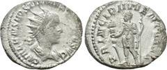 Roman Imperial Coins HOSTILIAN (Caesar, 250-251). Antoninianus. Rome. Obv: C VALENS HOSTIL MES QVINTVS N C. Radiate, draped and cuirassed bust right. Rev: PRINCIPI IVVENTVTIS. Hostilian standing left,