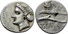 Greek Coins PAPHLAGONIA. Sinope. Drachm (Circa 330-300 BC). Theot-, magistrate. Contemporary imitation. Obv: Head of nymph left, with hair in sakkos; aphlaston to left. Rev: ΘΕΟΤ / ΣINΩ. Sea-eagle sta