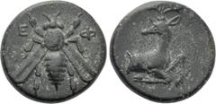 Greek Coins IONIA. Ephesos. Ae (Circa 390-380 BC). Obv: Ε - Φ. Bee. Rev: Forepart of stag right, head left. SNG Copenhagen 244. Condition: Near extremely fine. Weight: 1.60 g. Diameter: 11 mm.