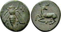 Greek Coins IONIA. Ephesos. Ae (Circa 370-350 BC). Obv: Ε - Φ. Bee. Rev: Stag left, head right. SNG von Aulock 1838 & 7823. Condition: Good very fine, a few edge faults. Weight: 1.99 g. Diameter: 13 m