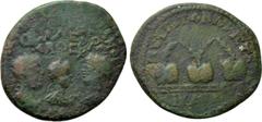 Roman Provincial Coins BITHYNIA. Nicaea. Valerian I with Gallienus and Valerian II (251-260). Ae. Obv: Radiate busts of Valerian I and II right, and of Gallienus left, facing one another. Rev: Three p