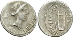 Roman Republican Coins BRUTUS. Denarius (42 BC). Military mint traveling with Brutus in Lycia. Obv: LEIBERTAS. Head of Libertas right. Rev: CAEPIO BRVTVS PRO COS. Lyre between quiver and filleted laur