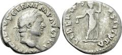 Roman Imperial Coins VITELLIUS (69). Denarius. Rome. Obv: A VITELLIVS GERM IMP AVG TR P. Laureate head right. Rev: LIBERTAS RESTITVTA. Libertas standing facing, head right, holding pileus and vindicta