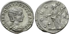 Roman Imperial Coins AQUILIA SEVERA (Augusta, 220-221 & 221-222). Denarius. Rome. Obv: IVLIA AQVILIA SEVERA AVG. Draped bust right. Rev: CONCORDIA. Concordia standing left, holding double cornucopia a