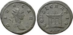 Roman Imperial Coins DIVUS CARUS (Died 283). Antoninianus. Rome. Struck under Carinus. Obv: DIVO CARO. Radiate bust right. Rev: CONSECRATIO / KAΓ. Lighted and garlanded altar. RIC 49. Condition: Very 