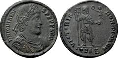 Roman Imperial Coins JOVIAN (363-364). Ae. Thessalonica. Obv: D N IOVIANVS P F P P AVG. Diademed, draped and cuirassed bust right. Rev: VICTORIA ROMANORVM / •TESB•. Jovian standing facing, head right,