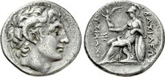 Greek Coins KINGS OF THRACE (Macedonian). Lysimachos (305-281 BC). Drachm. Ephesos. Obv: Diademed head of the deified Alexander right, wearing horn of Ammon. Rev: ΒΑΣΙΛΕΩΣ / ΛΥΣΙΜΑΧΟΥ. Athena seated l