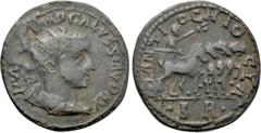 Roman Provincial Coins PISIDIA. Antioch. Volusian (251-253). Ae. Obv: IMP C VIMP CALVSSIAVD AV. Radiate, draped and cuirassed bust right. Rev: ANTIOCHIO CLA / S R. Volusian, holding eagle-tipped scept