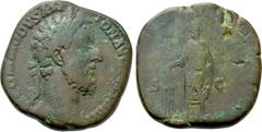 Roman Imperial Coins COMMODUS (177-192). Sestertius. Rome. Obv: M COMMODVS ANTON AVG PIVS BRIT. Laureate head right. Rev: Commodus standing left, sacrificing over tripod to left. . Condition: Fine. We