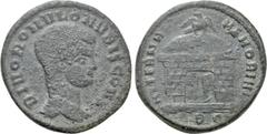 Roman Imperial Coins DIVUS ROMULUS (Died 309). Follis. Rome. Struck under Maxentius. Obv: DIVO ROMVLO N V BIS CONS. Bare head right. Rev: AETERNAE MEMORIAE / REP. Domed shrine, with open doors and sur