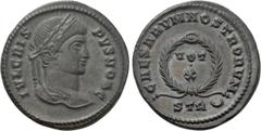 Roman Imperial Coins CRISPUS (Caesar, 316-326). Follis. Treveri. Obv: IVL CRISPVS NOB C. Laureate head right. Rev: CAESARVM NOSTRORVM. VOT / X in two lines within wreath; STR (crescent). RIC 440. Cond