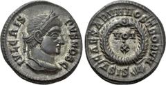 Roman Imperial Coins CRISPUS (Caesar, 316-326). Follis. Siscia. Obv: IVL CRISPVS NOB C. Laureate head right. Rev: CAESARVM NOSTRORVM. VOT / X in two lines within wreath; ΔSIS (sun). RIC 181. Condition