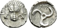 Greek Coins DYNASTS OF LYCIA. Perikles (Circa 380-360 BC). Tetrobol. Uncertain mint, possibly Limyra. Obv: Facing scalp of lion. Rev: Triskeles within incuse circle. Müseler VIII.47-51; SNG von Aulock