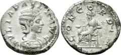 Roman Imperial Coins JULIA PAULA (Augusta, 219-220). Denarius. Rome. Obv: IVLIA PAVLA AVG. Draped bust right. Rev: CONCORDIA. Concordia seated left on throne, holding patera; star to right. RIC 211 (E