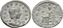 Roman Imperial Coins JULIA PAULA (Augusta, 219-220). Denarius. Rome. Obv: IVLIA PAVLA AVG. Draped bust right. Rev: CONCORDIA. Concordia seated left on throne, holding patera; star to left. RIC 211 (El