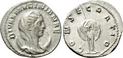 Roman Imperial Coins DIVA MARINIANA (Died before 253). Antoninianus. Rome. Struck under Valerian I. Obv: DIVAE MARINIANAE. Veiled and draped bust right, set upon crescent. Rev: CONSECRATIO. Peacock st