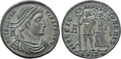 Roman Imperial Coins CONSTANTIUS II (337-361). Ae. Siscia. Obv: D N CONSTANTIVS P F AVG. Diademed, draped and cuirassed bust right; A to left. Rev: HOC SIGNO VICTOR ERIS / •ЄSIS✷. Constantius standing