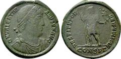 Roman Imperial Coins VALENTINIAN I (364-375). Ae. Constantinople. Obv: D N VALENTINIANVS P F AVG. Diademed, draped and cuirassed bust right. Rev: Valentinian standing facing, head right, holding labar