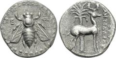 Greek Coins IONIA. Ephesos. Drachm (Circa 202-150 BC). Antidoros, magistrate. Obv: Ε - Φ. Bee. Rev: ΑΝΤΙΔΩΡΟΣ. Stag standing right; palm tree behind. Kinns, Attic, p. 84; CNG E-380, lot 232. Condition
